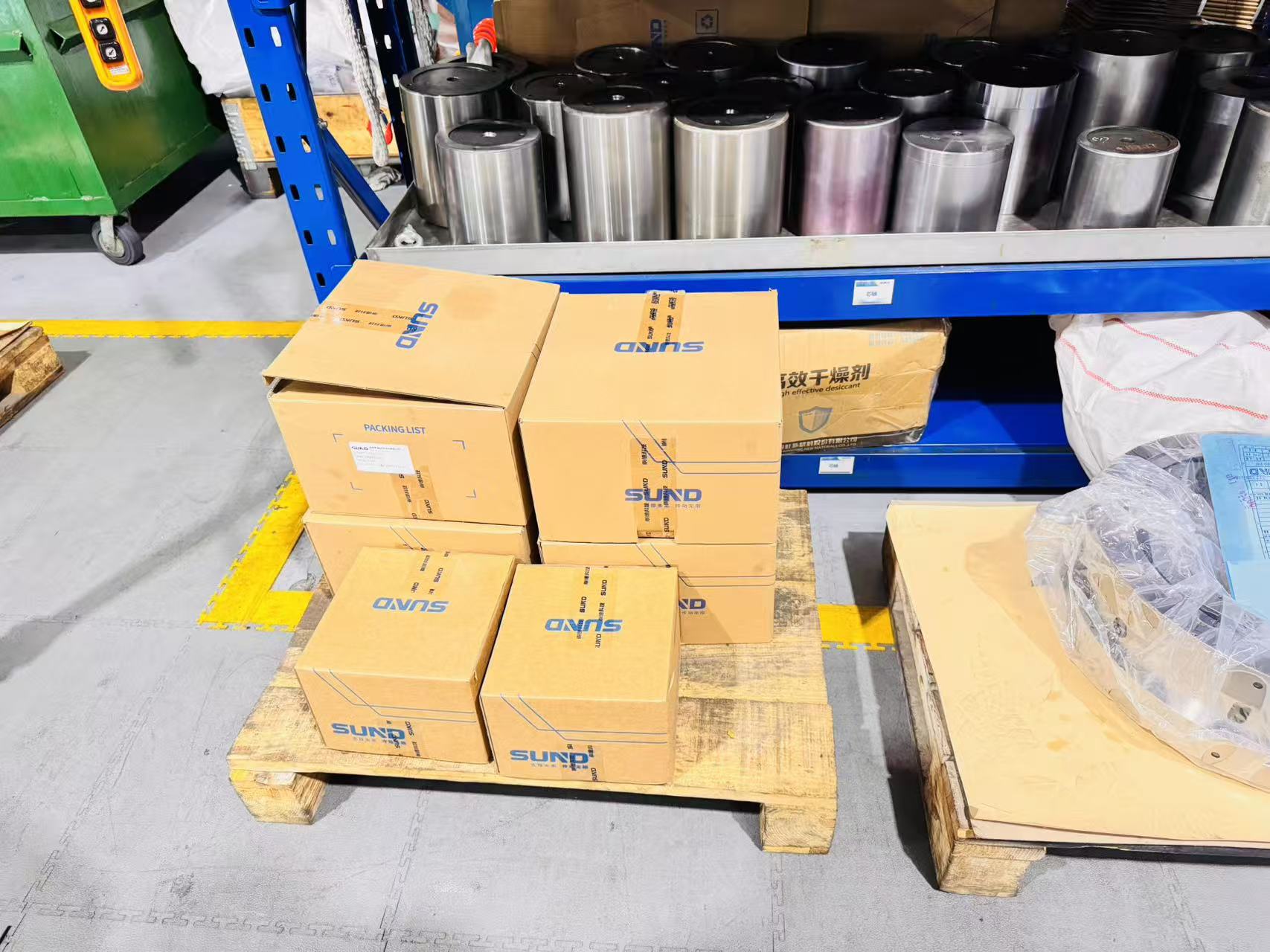 Packed industrial bearing boxes ready for export dispatch after SUND factory packing review