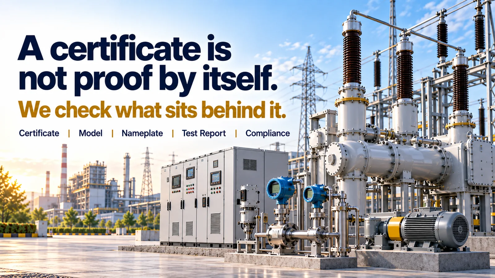 Certificate model nameplate test report and compliance review for critical equipment.