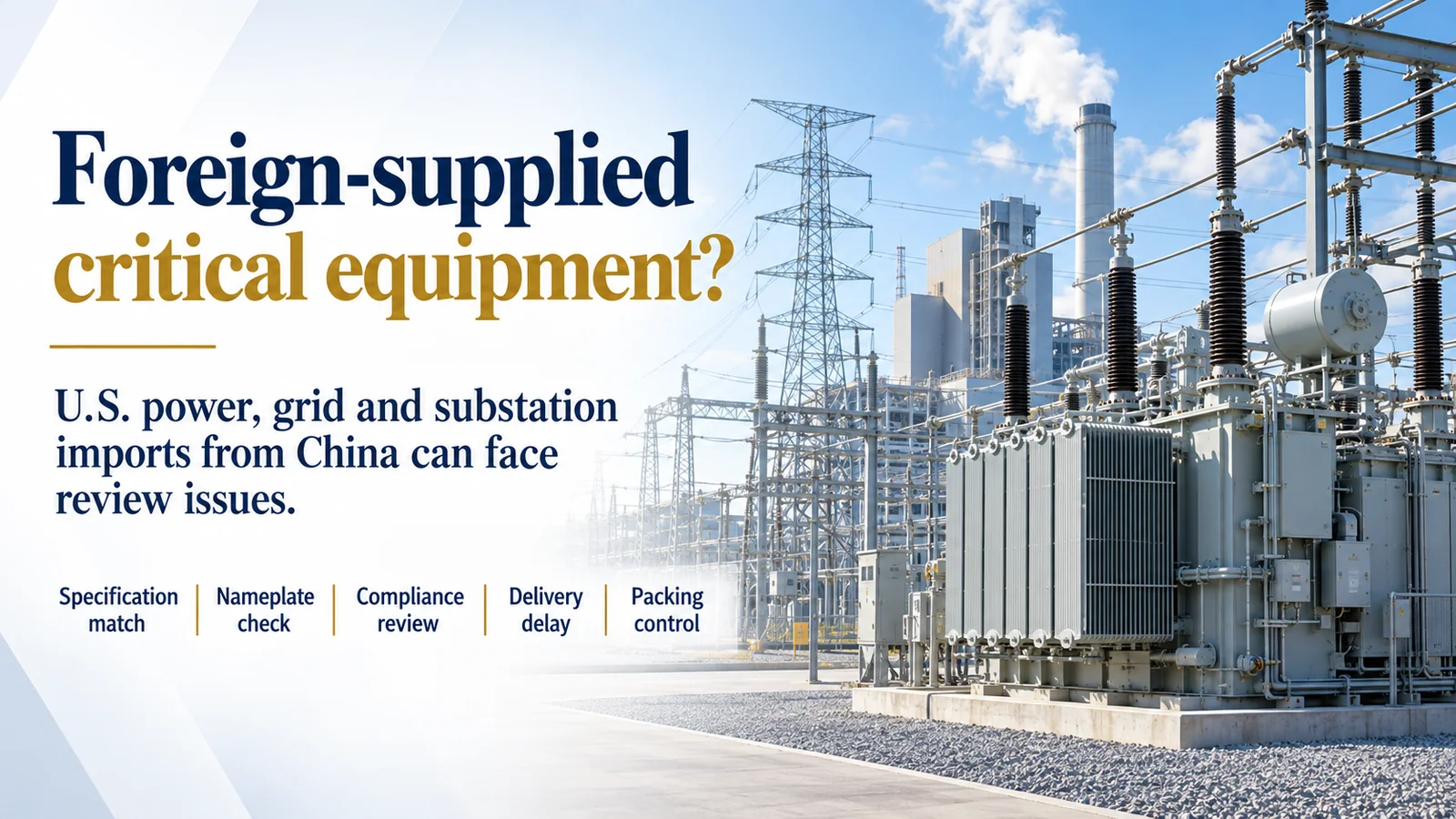 Foreign supplied critical equipment review for U.S. power, grid and substation projects.